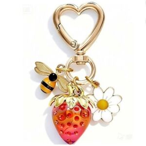 Soda Candy Strawberry Kawaii Flower Daisy & Bumblebee Bag Charm Keychain BNWT SO